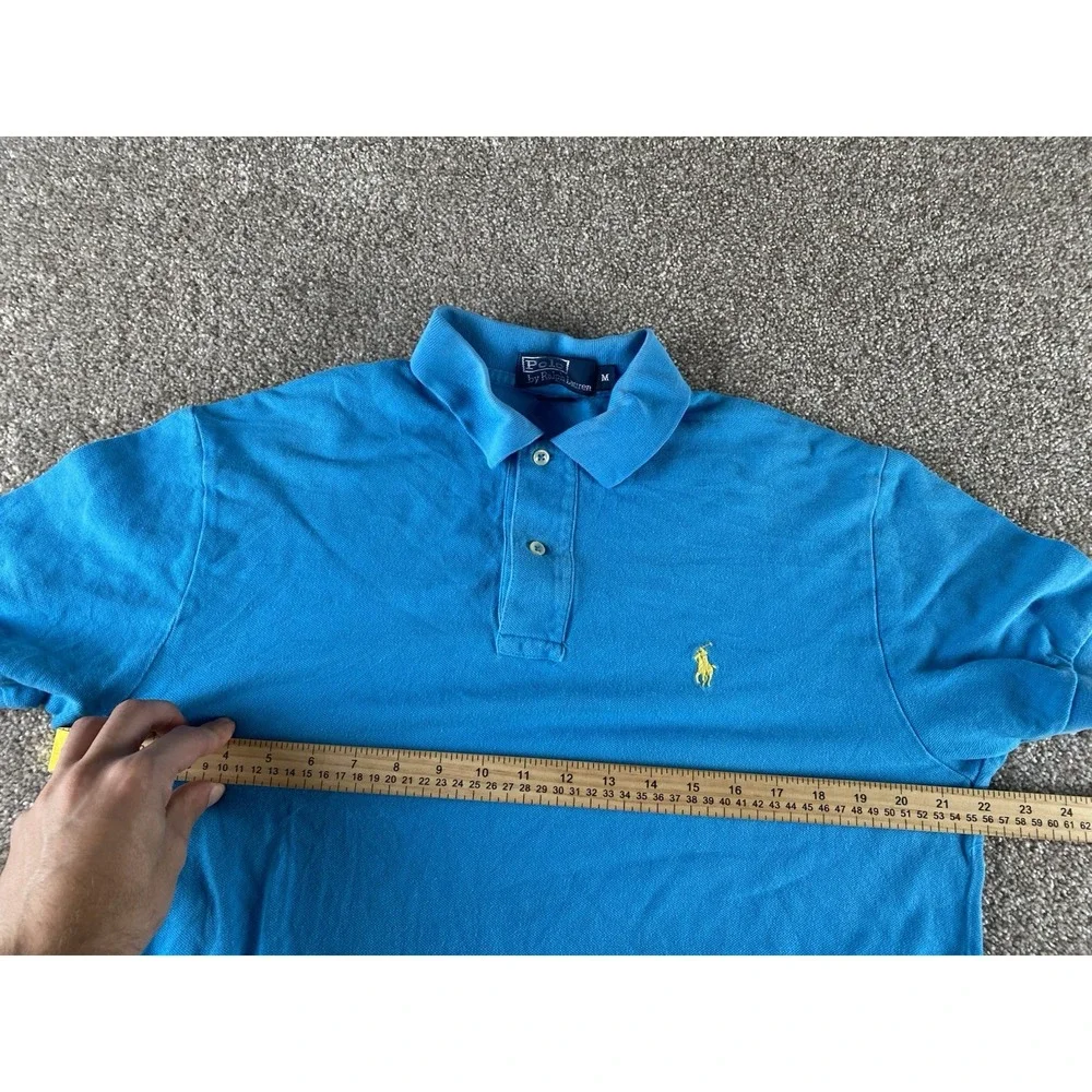 Polo Ralph Lauren Solid Light Blue Polo Shirt Mens M Cotton Yellow Pony Preppy